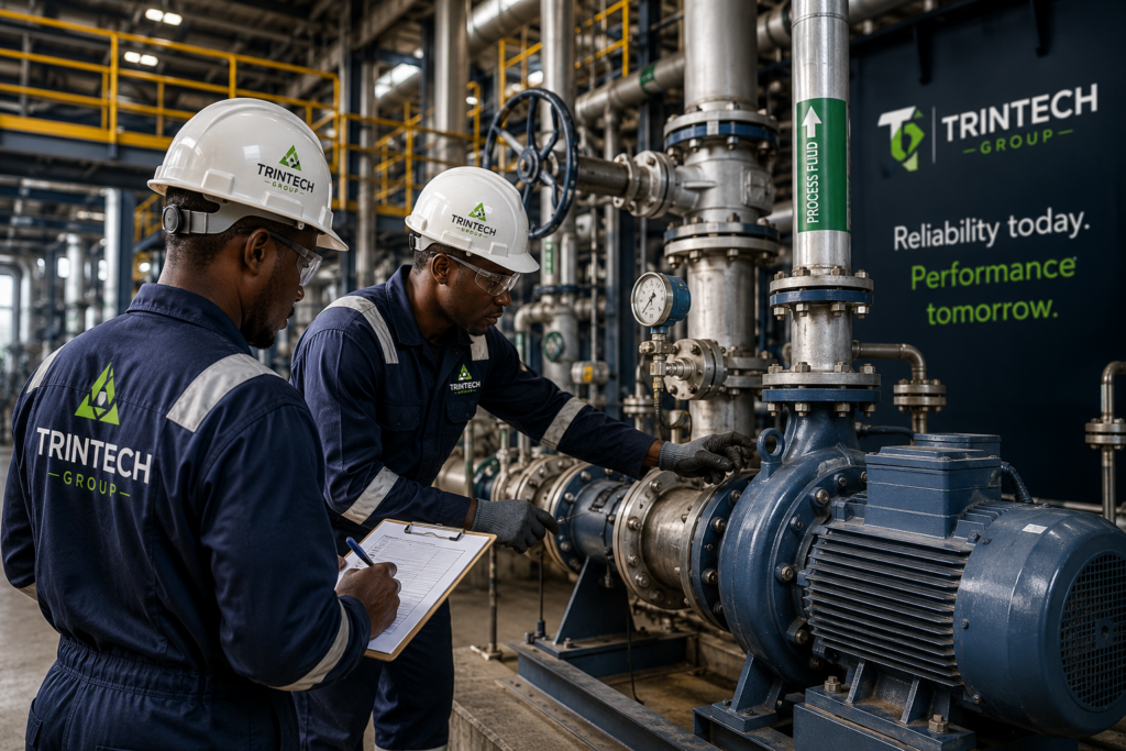 Trintech maintenance engineers inspecting critical industrial equipment and process systems.
